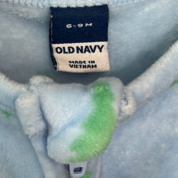 Old Navy Fleece Christmas Tree Sleeper 6 9 Months Blue Zip Up - Picture 4 of 5